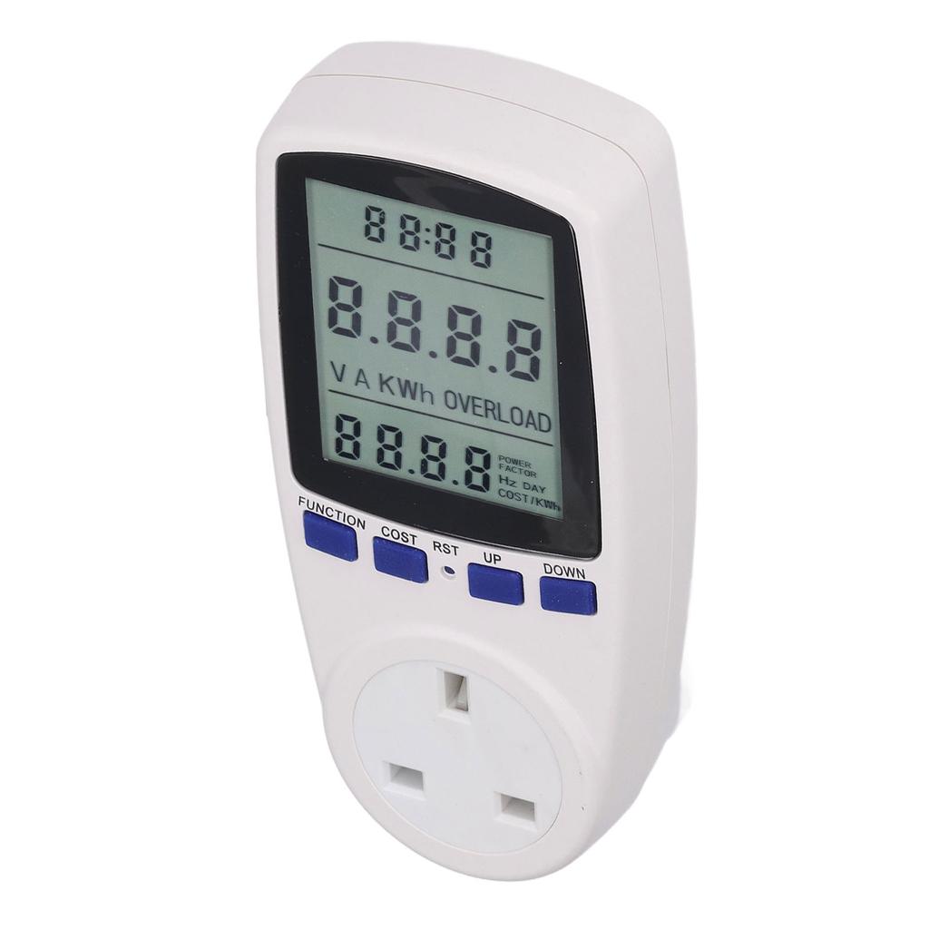 Strømmålerplugg med batteri LCD 7 visningsmoduser Måler for elektrisitetsforbruk Overvåker UK-plugg 230V