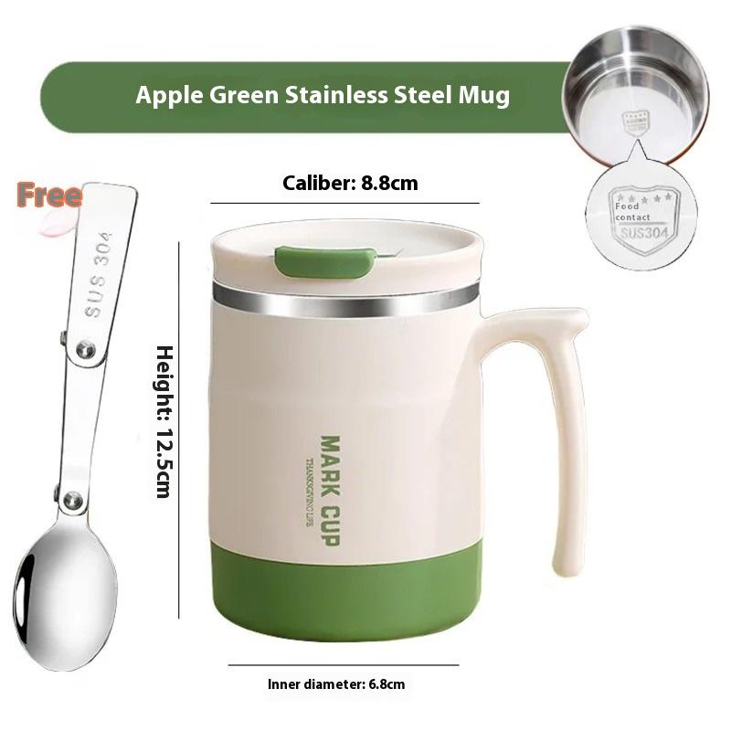 304 Edelstahlbecher mit Deckel und Löffel Büro-Wasserbecher Hochästhetische Kaffeetasse, Frühstückstasse Wasserflaschen