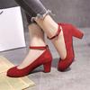 Fashion Women's Fashion Pumps Sweet Woman Thick High Heels Ankle Strap Flock Female Platform Mary Jane Women Shoes Ladies Footwear