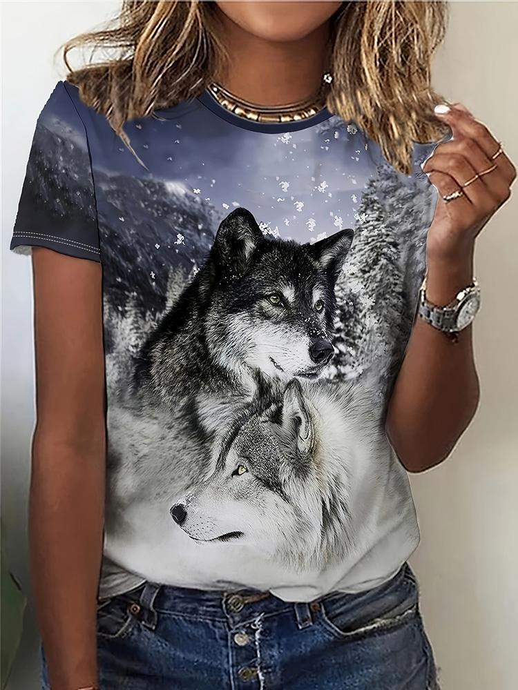Loose Crew Neck Top Fashion Printed Short Sleeve Casual T-Shirts Women’s