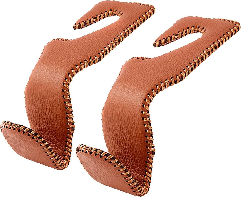 Headrest Hooks for Car, Back Seat Organizer Black Leather Hanger Holder Hook, for Hanging Purses and Bags and Coats, Pack of 2