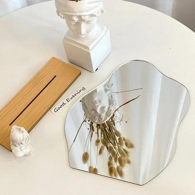 Dekorativer Spiegel, Acryl-Holzsockel, Minimalistischer Unregelmäßiger Schminkspiegel, Schlafzimmer Schminkspiegel, Schönheit Kosmetik