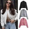 Herbstjacken für Damen Übergroße Leichte Cropped Jacke Lässig mit Knöpfen Stehkragen Kurzer Mantel mit Taschen