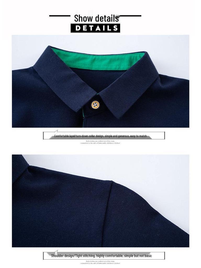 Boys' Autumn Long-Sleeve Cotton Polo Shirt with Turn-Down Collar
