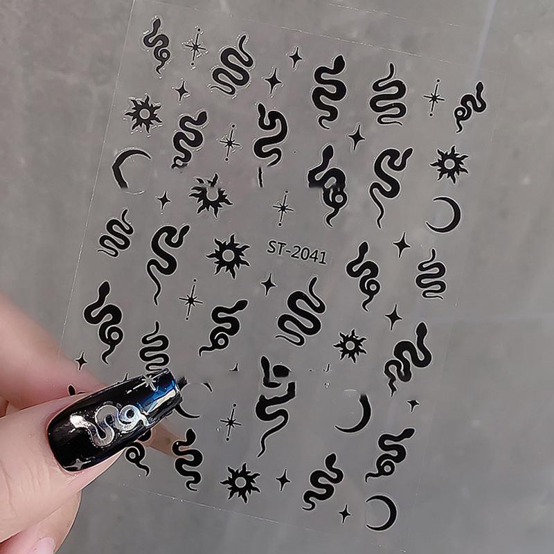 

Золото Серебро Денежная Змея Солнце Луна Звезда Наклейки для ногтей Высококачественные бронзирующие слайдеры для ногтей DIY Маникюр Наклейка Декор чёрный