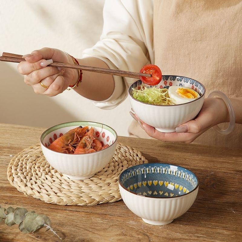 6pcs Japanese Style Ceramic Bowls – Minimalist Tableware Set for Home, Kitchen, Soup, and Rice Serving