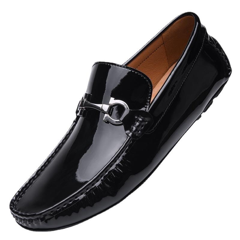 Men's mirror patent leather cowhide casual leather shoes Men's British driving Doudou shoes platform business lazy