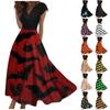 Dames Lange Jurk Maxi Jurk Casual Jurk Casual Korte Mouw V-Hals Boho Taille Halloween Bedrukte Jurk