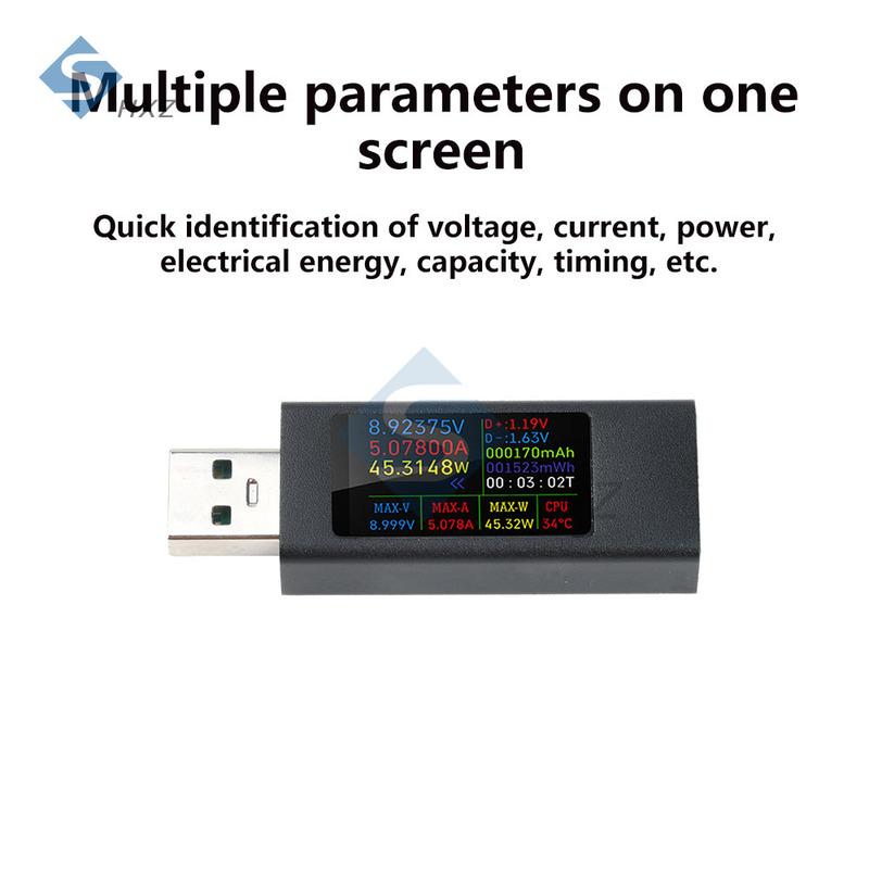 360W USB Tester Voltmeter Ammeter 1.06" IPS 4V-30V 12A Peak QC/PD Detect w/ Energy Curve for Laptop Charger Data Cable Test Tool