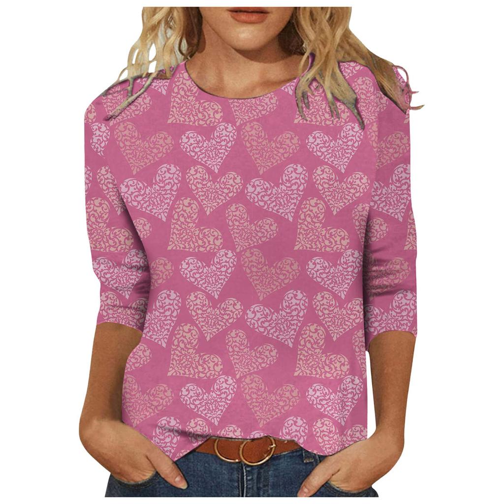 Women's Fashion Print Casual Seventh Sleeve Round Neck T-Shirt Top