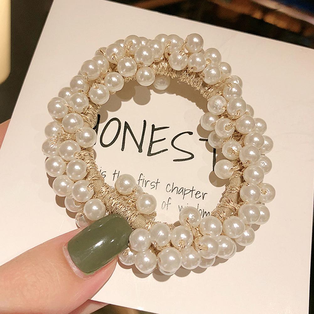 Pearl Ponytail Holder Faux Pearl Beads Elastic Hair Band for Woman