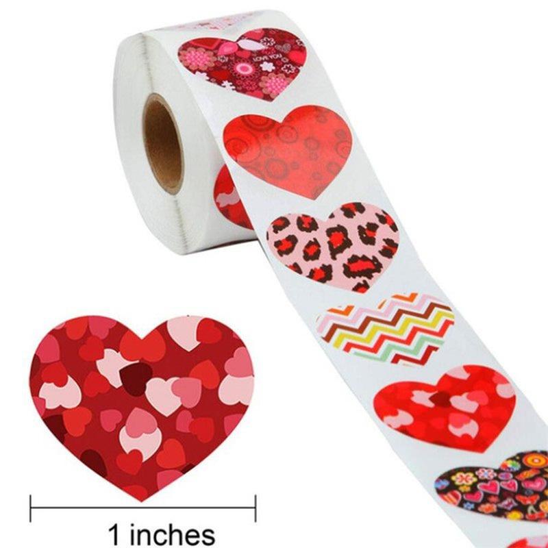 500Pcs/Roll Heart Shape Valentine's Day Stickers Birthday Party Supplies Self-adhesive Label Tag Sticker