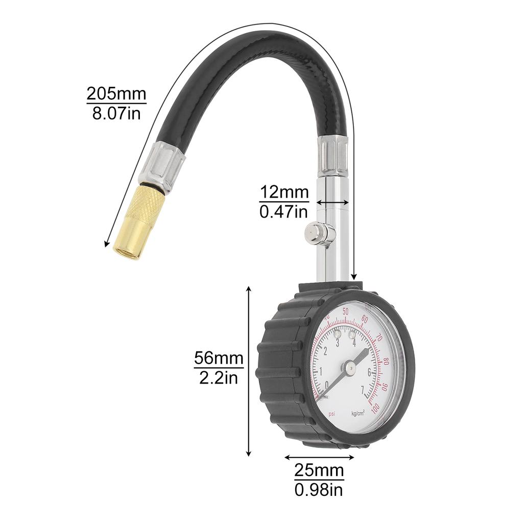 0-100 PSI Tyre Pressure Meter High Precision Heavy Duty with Braided Hose for Cars Trucks Motorcycles ATV Scooters Bicycles