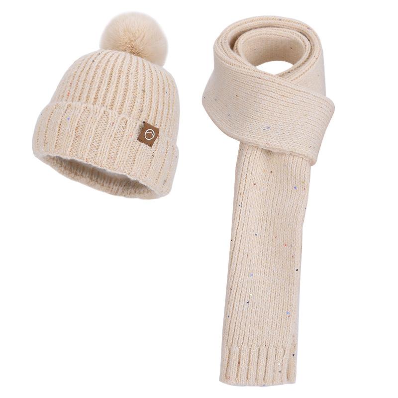 Winter Velvet Ear Protector Pullover Hat Women's Cold Protection and Warmth Knitted Wool Hat Wool Hat Scarf Gloves Three-piece Set