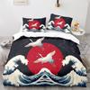 Japanese-Style Bedding Set Ukiyo-e Theme Comforter Cover Sea Wave Red Sun Pattern Decor Duvet Cover For Kids Teen King Full Size