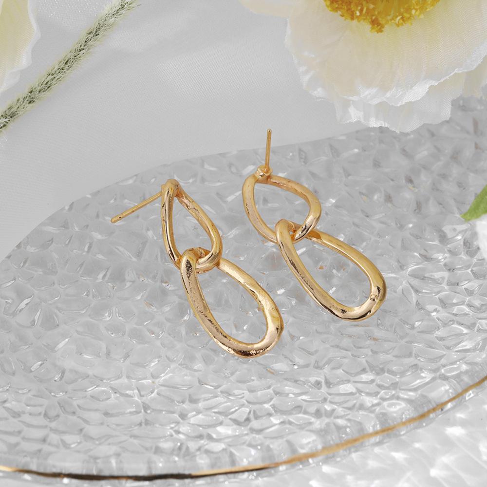 Creative Geometric Stud Earrings, Fashion Street Photography Exaggerated Oval Metal Stud Earrings, Wind Earrings