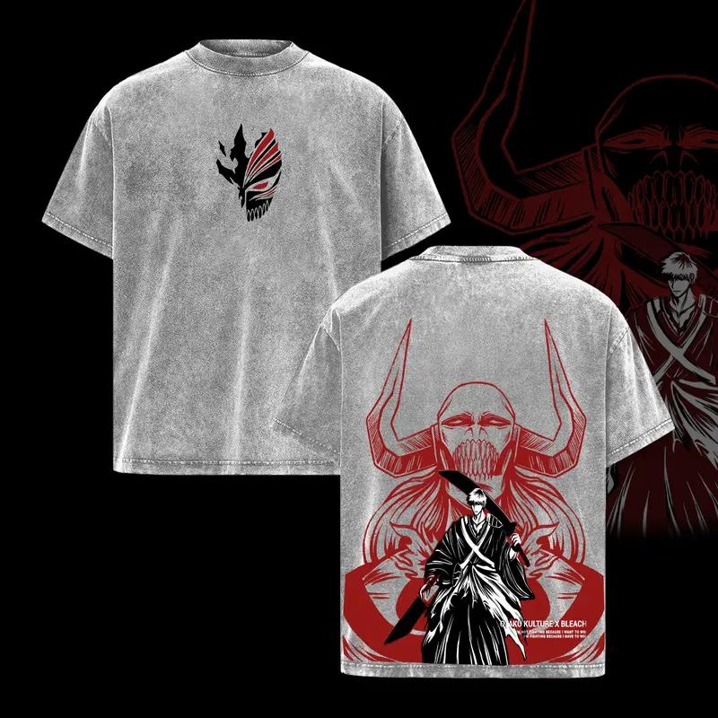 Anime BLEACH Kurosaki Ichigo Clothing Men Women Short Sleeve Tshirts Washed Cotton Tee Retro Oversized T-shirt Harajuku T Shirt