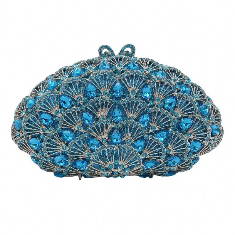 Rhinestone Evening Clutches Luxury Fan-Shape Women Crystal Wedding Party Purses WHTUOHENG Prom Cocktail Handbags Blue/Red/White