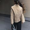 ZA Womens Faux Suede Polo Neck Long Sleeve Shirt Casual Solid Color Top