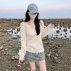 Jane Manni Summer Sunscreen Blouse Women's Loose Sweet Fungus Edge Thin Long-sleeved Lazy T-shirt Hollow Top