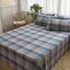 3Pcs 100% Cotton Simple Plaid Pattern Bed Sheet Set Skin-friendly Comfortable Geometric Printed Flat Sheet with Pillowcases