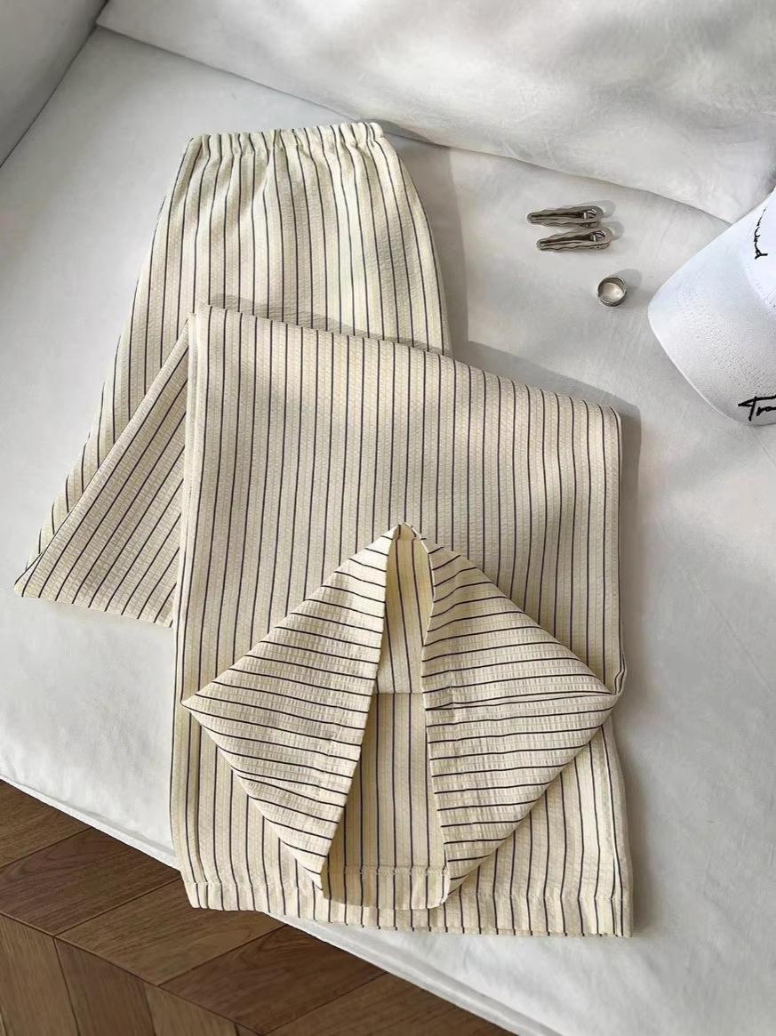 Women s Elastic Waist Striped Wide Leg Pants Loose Fit Casual Trousers L