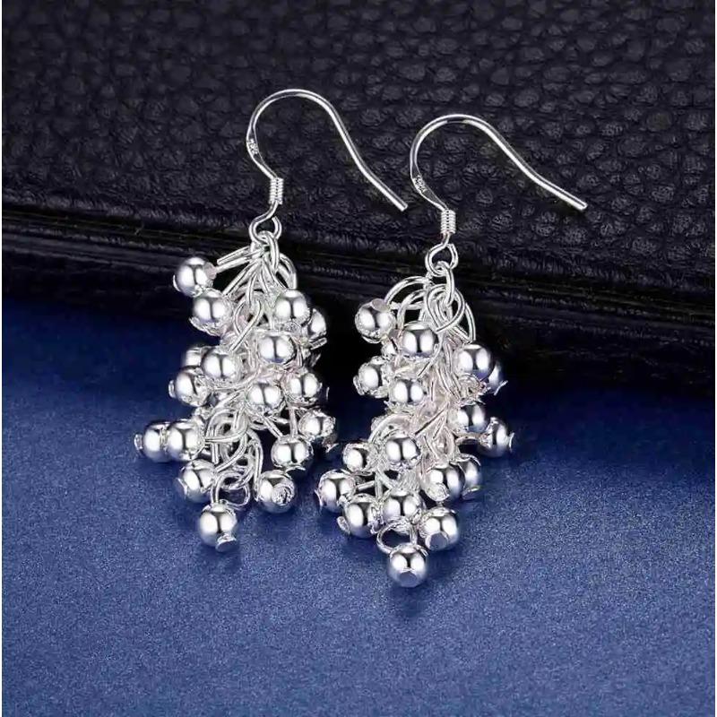 Hot Silver Color Creative Grape Beads Drop Earrings for Woman Fashion Party Fine Gifts Elegant Noble Jewelry
