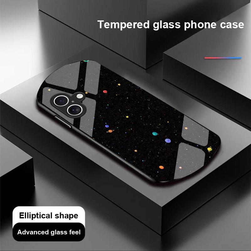 Astronaut Planet For Apple IPhone 16 11 13 15 14 Pro Max 12 Mini 7 8 Plus XR X XS Elliptical Shaped Tempered Glass Phone Case