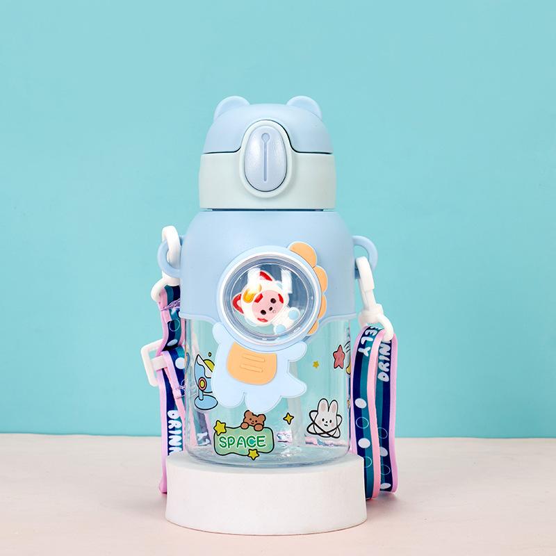 

Портативный пластиковый мультяшный стакан с трубочкой, бутылка для воды с животным, большой емкости, подарок для детей синий