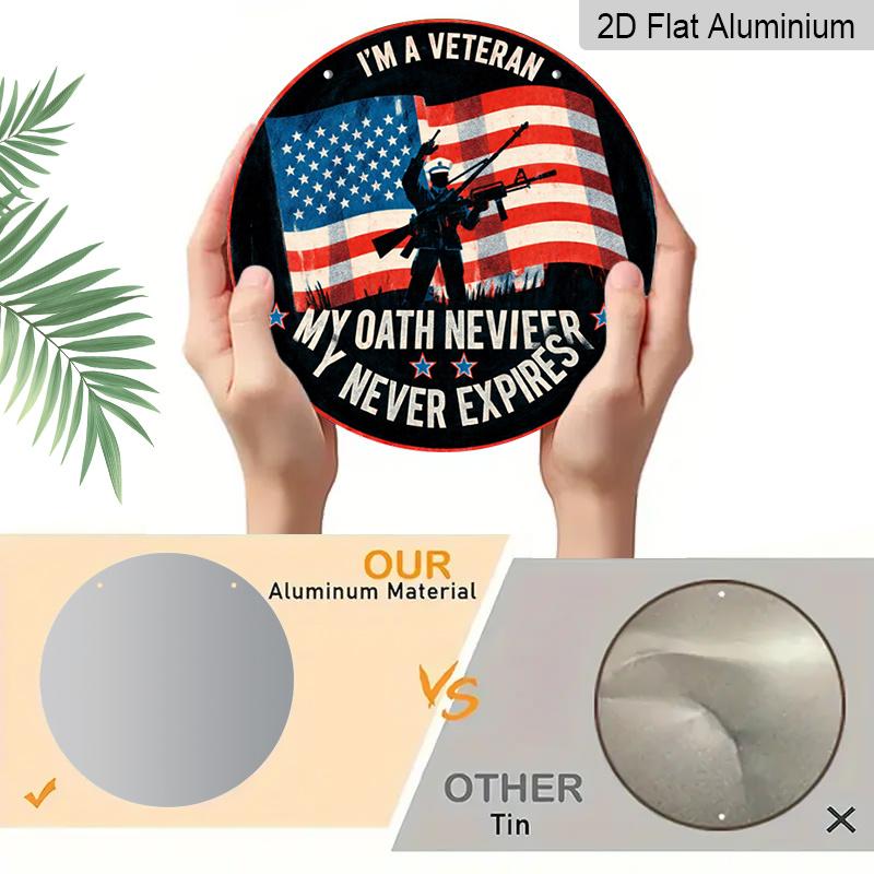 2D Flat 1pc, 8x8 in, I Am A Veteran Themed Circular Aluminum Metal Sign, with Signage for Walls, Rooms, Gardens, Courtyards, Bedrooms, Offices, Home