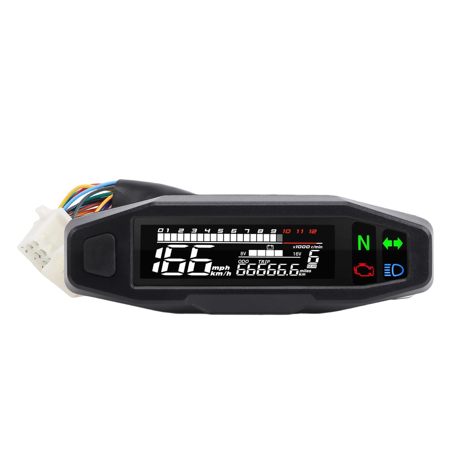 

Motorcycle Speedometer 6 Gears 12000 RPM MPH Mini LCD AV Screen Universal Speedometer Odometer