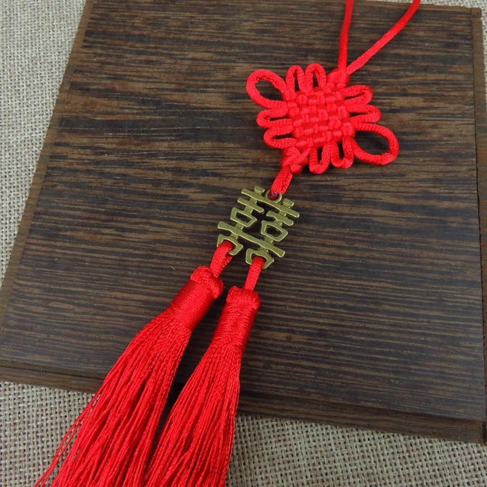 Fashion Red Double Happiness Decorations Handmade Lucky Chinese Knot Pendant Creative Double Tassel Rope Gifts
