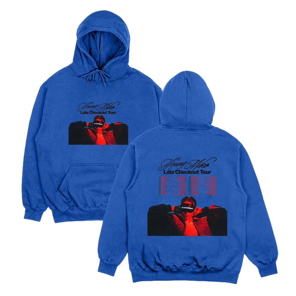 Jonge Miko Late Checkout Tour Grafische Print Hoodies Mannen Vrouwen Jonge Miko Late Checkout Tour Sweatshirts Oversized Pullover