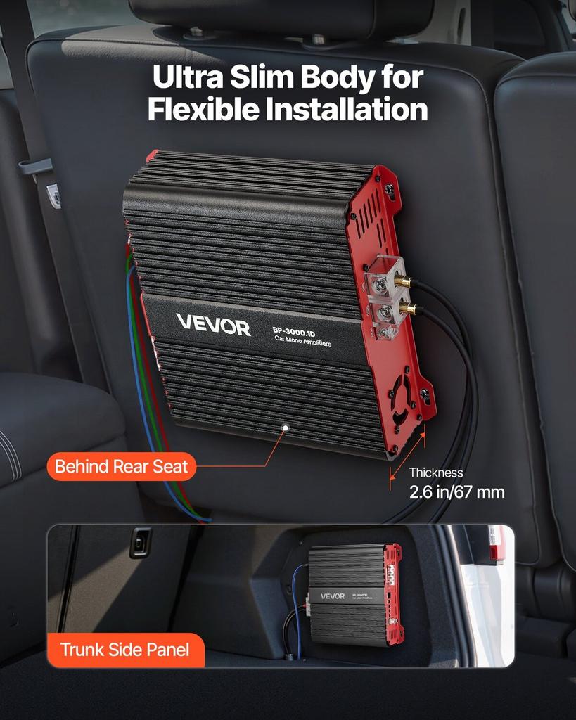 Amplificatore per Auto Monoblocco, 3000W RMS MAX, Stabile a 1/2/4 Ohm, Amplificatore Audio per Auto a 1 Canale Classe D con Controllo Remoto del Livello del Subwoofer, Filtro Passa-Basso