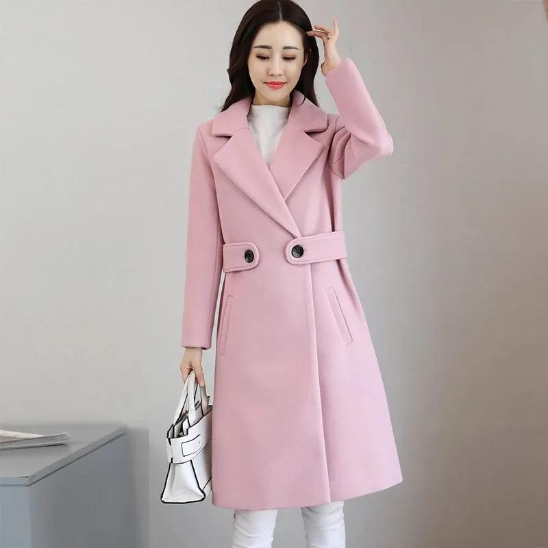 Women's Fall and Winter Solid Color Long-sleeved Jacket In The Long Section Slim and Thin Coat