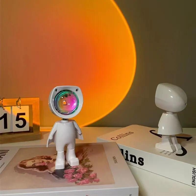 LED Astronaut Sunset Light Rainbow Color Projection Night Light USB Charging Touch Control for Bedroom and Game Room Decoration