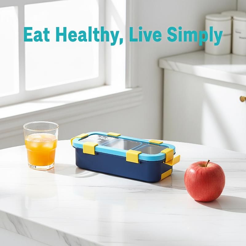 Rectangular Stainless Steel Lunch Box Removable Divided Compartments Portable Food Safe for Camping Picnic School Work