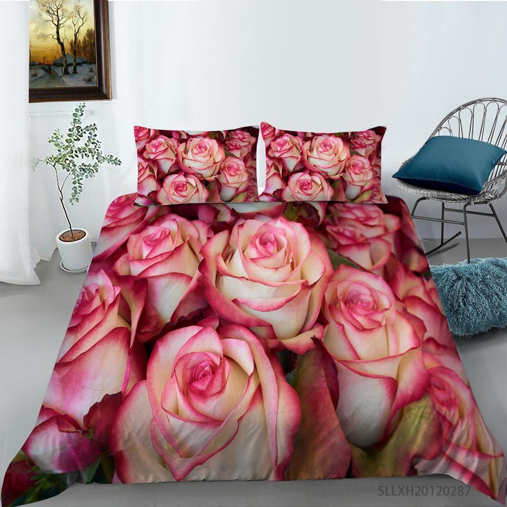 Rose Flower Double Duvet Cover Bedding Set,Quilt Case Linens,King, Queen, Full Size, 3D Print Pillowcase,Single,Twin Bed, 22x240