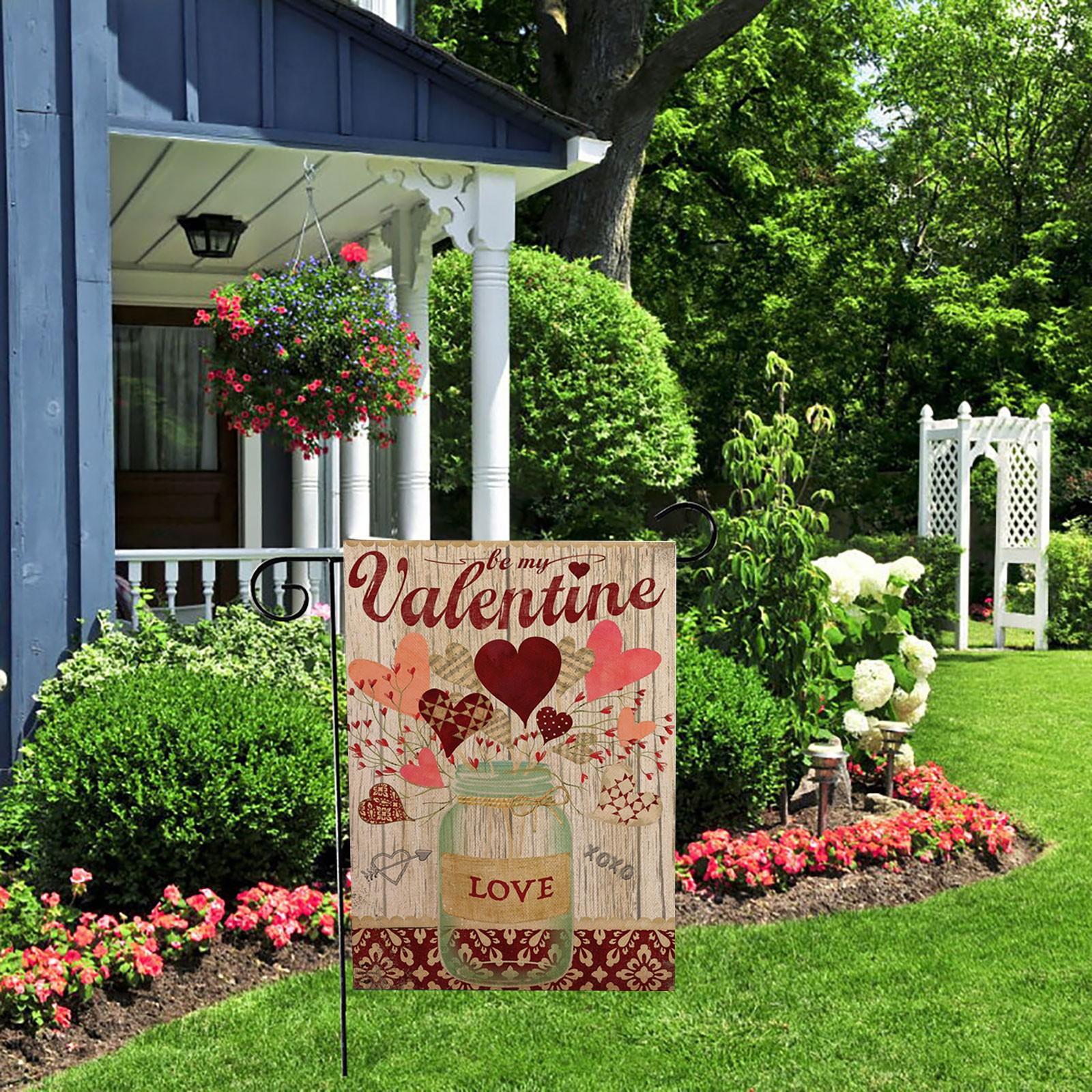 

Valentine s Day Garden Flag Love Heart & Flower Car Yard Flag Vertical Holiday Yard Outdoor Decoration