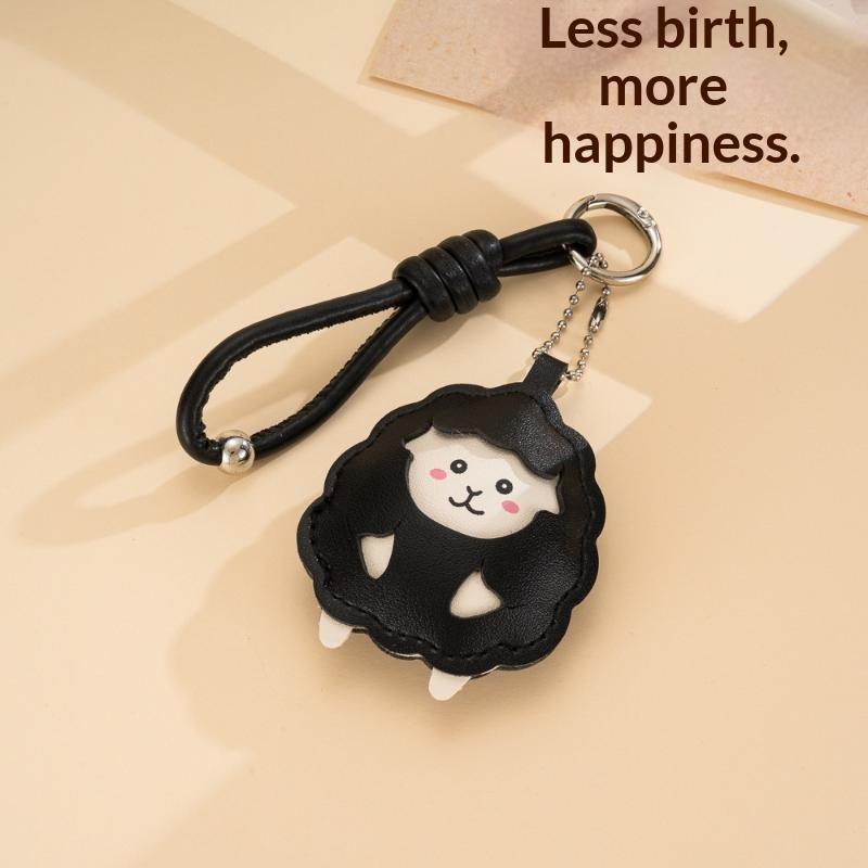 1Pcs Cartoon Lamb Pendant Cute Sheep Leather Keychain With Wrist Strap Bag Backpack Decor Gift