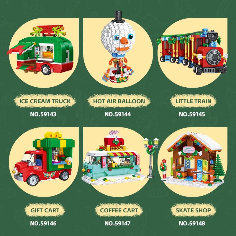 Non-Toxic Christmas City Street View Building Blocks Cream Cart Snowman Skateboard Shop Gift Car Model Bricks Decoration Christmas Gifts