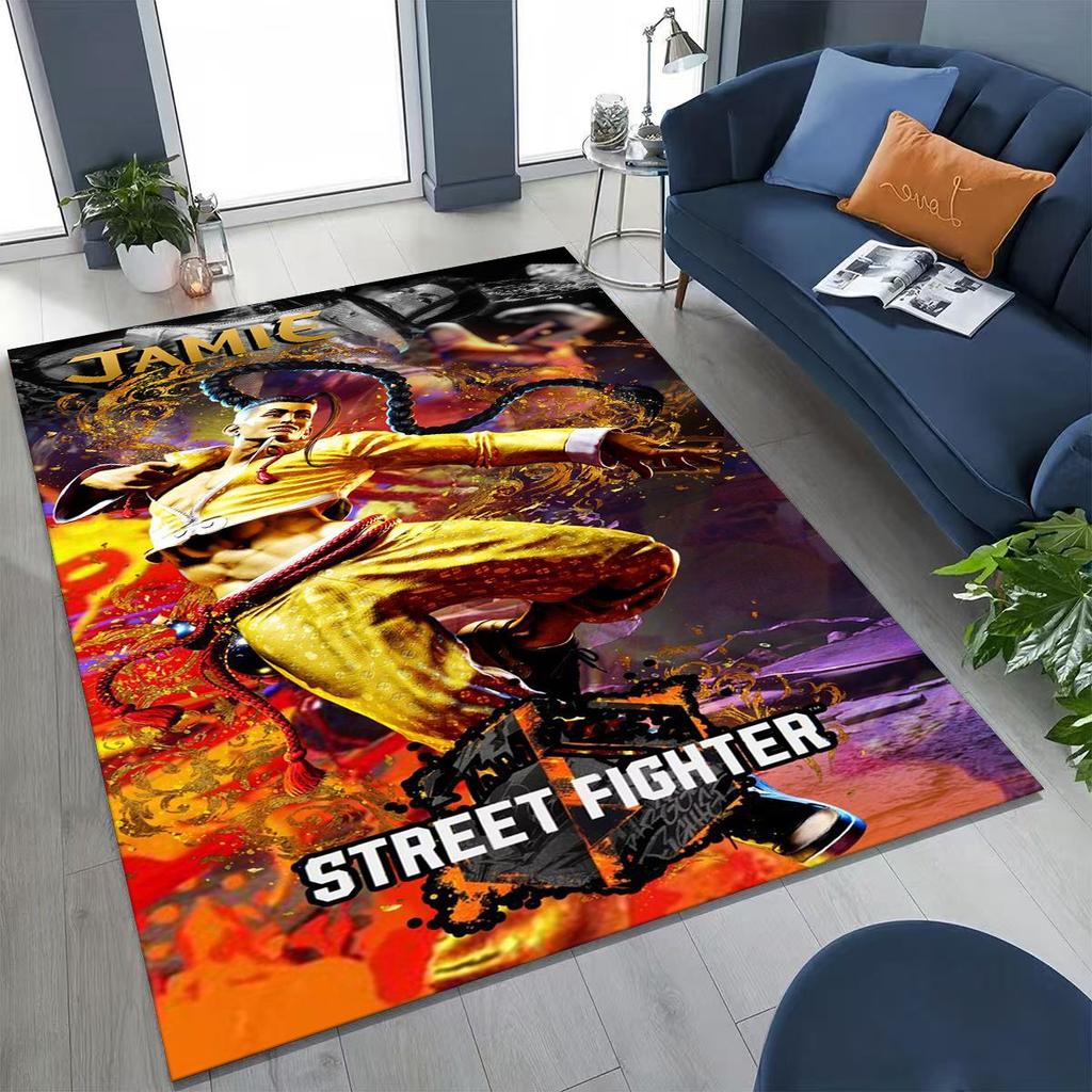 Retro Street Fighter 6 Characters Game Chun-Li Cartoon Rug for Bedroom Living Room Sofa Home Doormat Decor,Non-slip Floor Mat