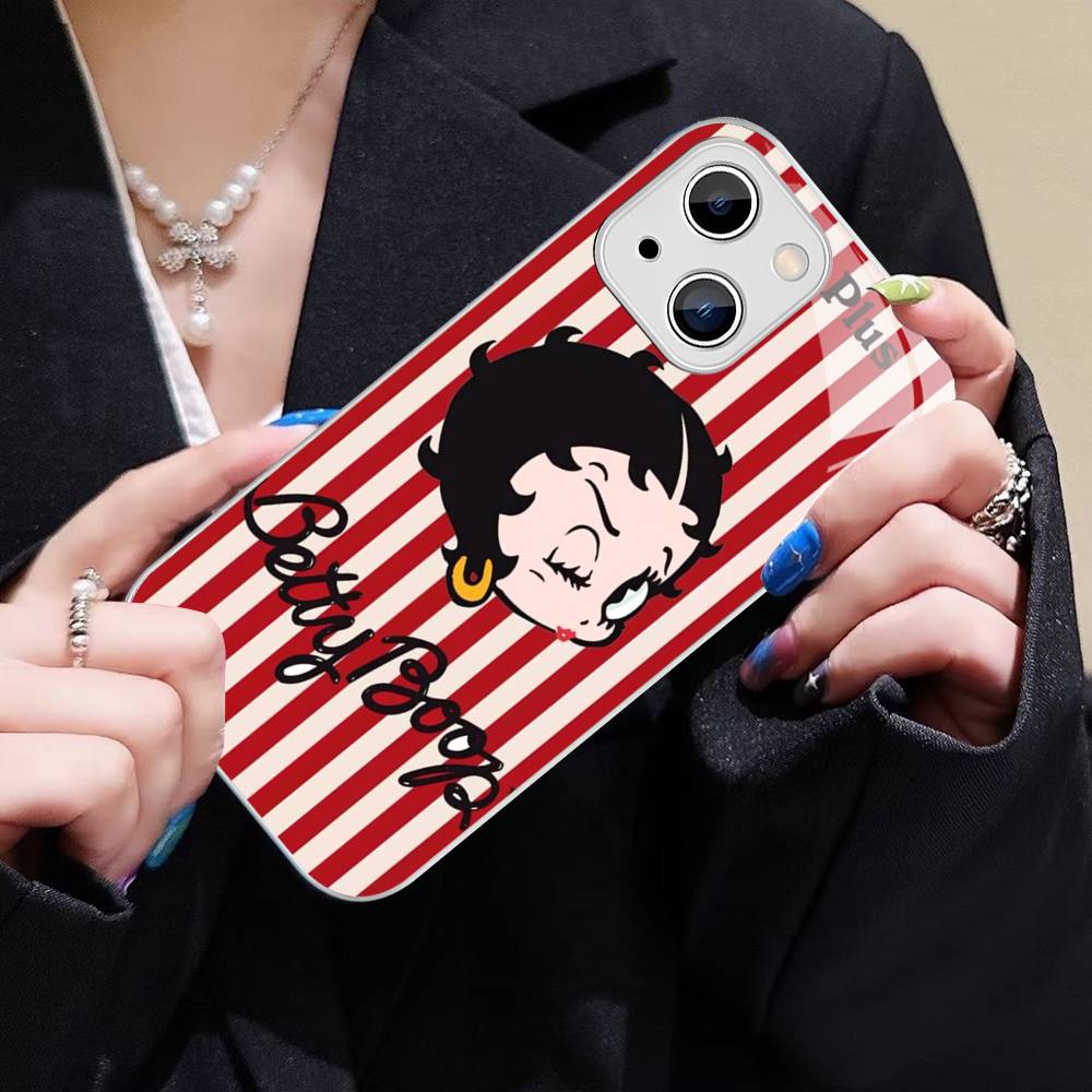 Animation B-Betty Boop Tempered Glass For Iphone 14 13 12 11 Pro Mini XS MAX 14Plus X XS XR Cover