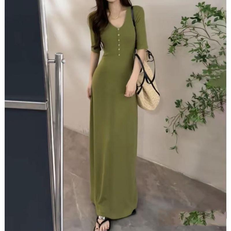 European Vacation Slimming Waist-Cinched Mid-Sleeve Long Dress - Spring/Summer 2026 Trendy Women's Wear