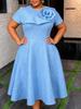 Women Plus Size Elegant Jacquard A Line Midi Dress 3D Flower Detail O Neck Short Sleeve Formal Occasion Dresses
