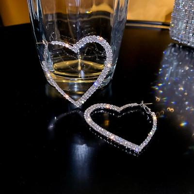 Full Diamond Love Earrings Fashion Personality Peach Heart Earrings High Sense Metal Earrings Ear Accessories Women