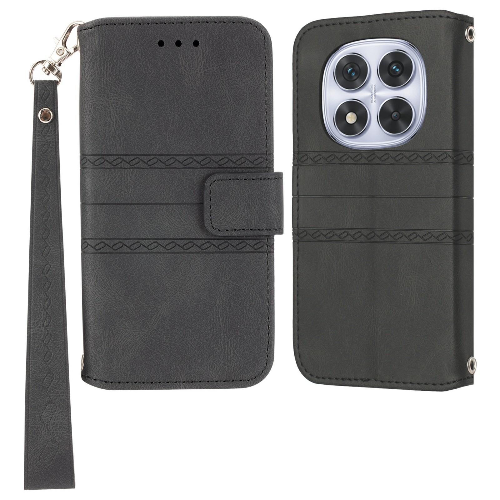 

Для Xiaomi Redmi Note 14 Pro+ 5G чехол-кошелек кожаный чехол-кошелек с принтом на ощупь Black