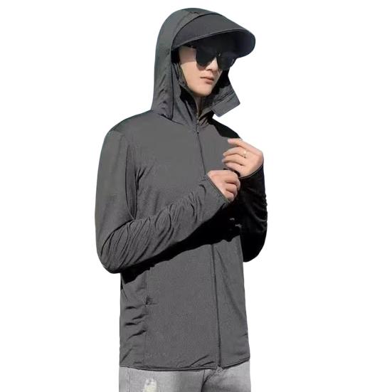 Männer Sonnencreme Einfarbig Langarm Sonnenschutz Mantel Mit Kapuze Jacke Reißverschluss Knopfleiste Taschen