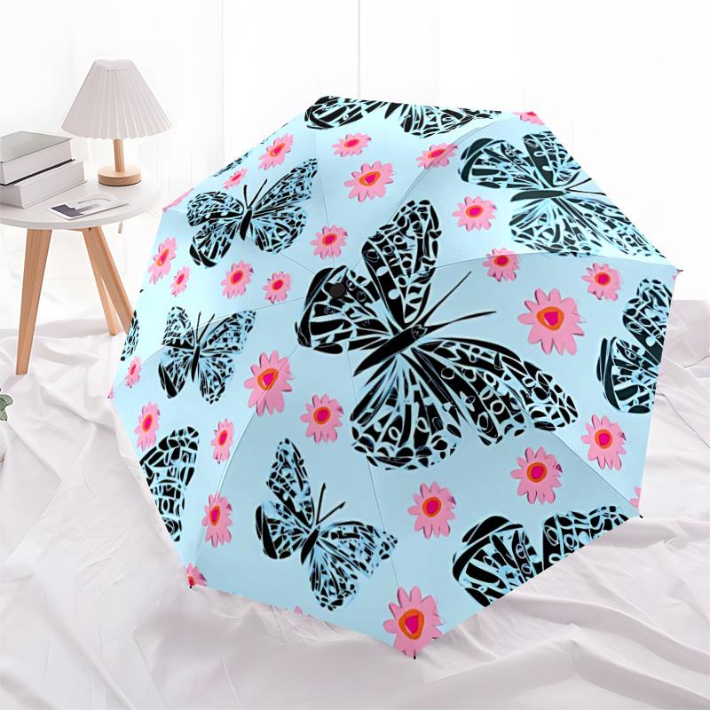 1pc Butterfly Floral Pattern Automatic Folding Umbrella - Portable Collapsible 8-Rib Umbrella for All Seasons yy251119190