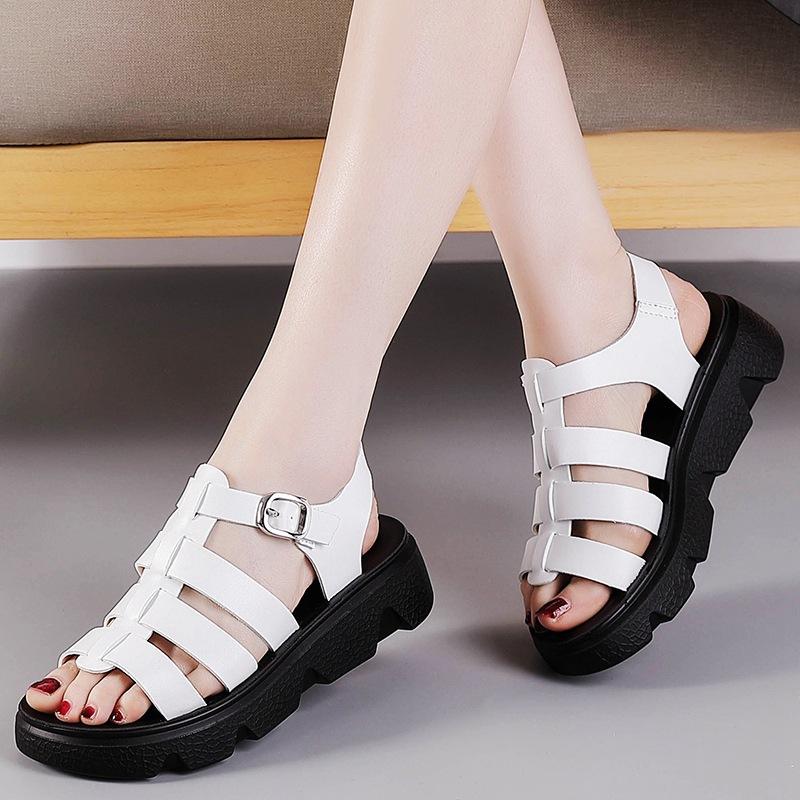 22 new soft-sided leather comfortable sandals spring summer muffin platform casual sandals